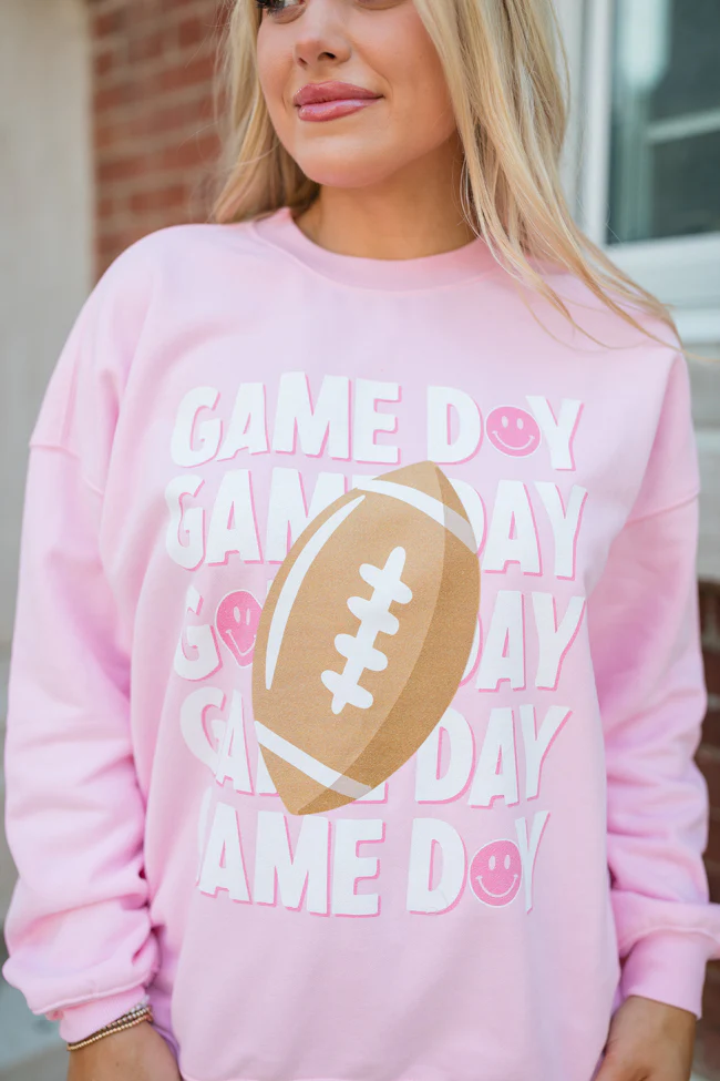 Gameday Smiley Light Pink Oversized Graphic Sweatshirt - Terpint