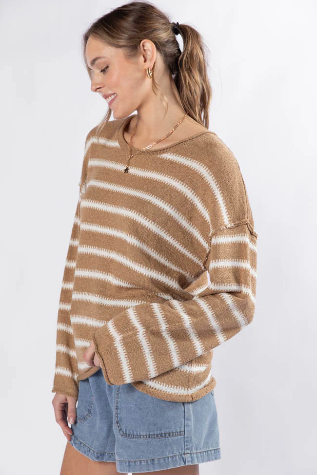 Road Trip Tan and Ivory Striped Sweater FINAL SALE - Terpint