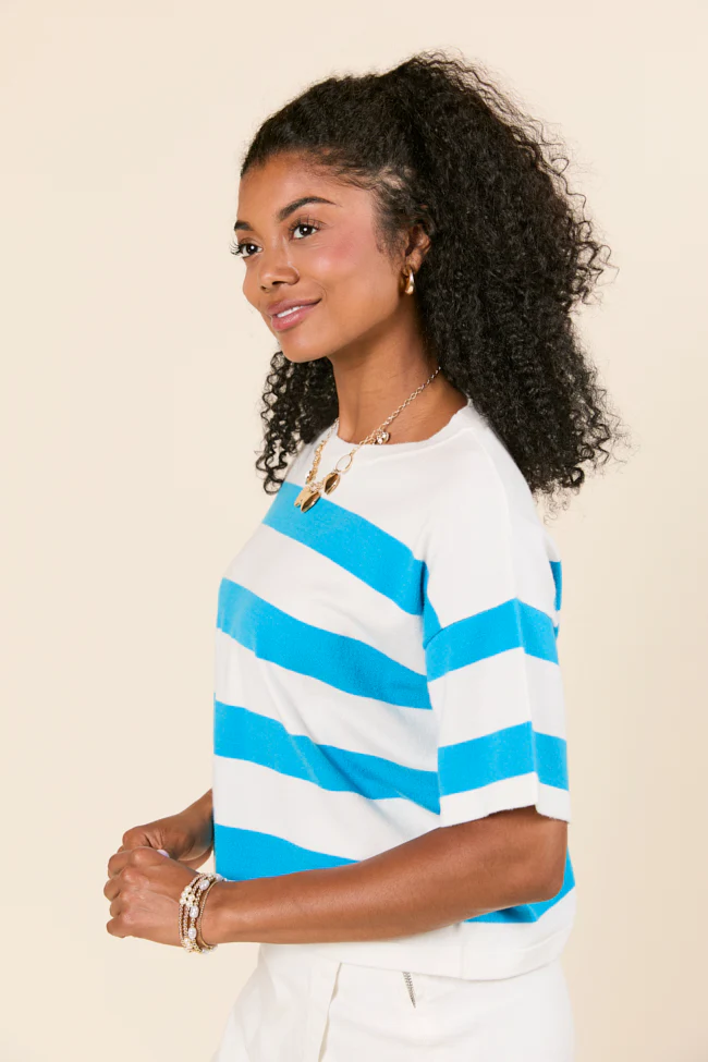 Hailey Blue and White Stripe T-Shirt Sweater - Terpint
