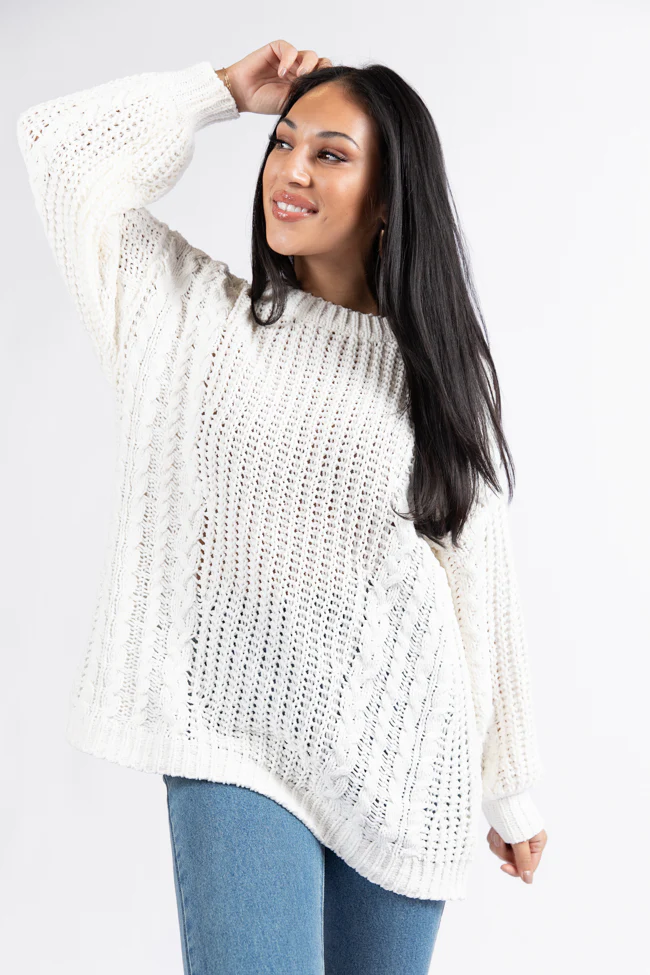 Wide Open Spaces Ivory Oversized Chenille Crew Neck Sweater FINAL SALE - Terpint