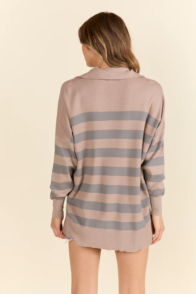 Pulling Heartstrings Taupe Striped Quarter Zip Pullover FINAL SALE - Terpint