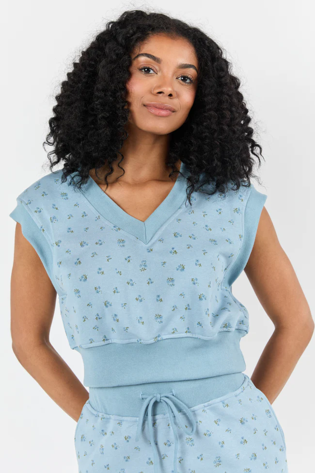 March On Blue Floral Print Knit Vest FINAL SALE - Terpint