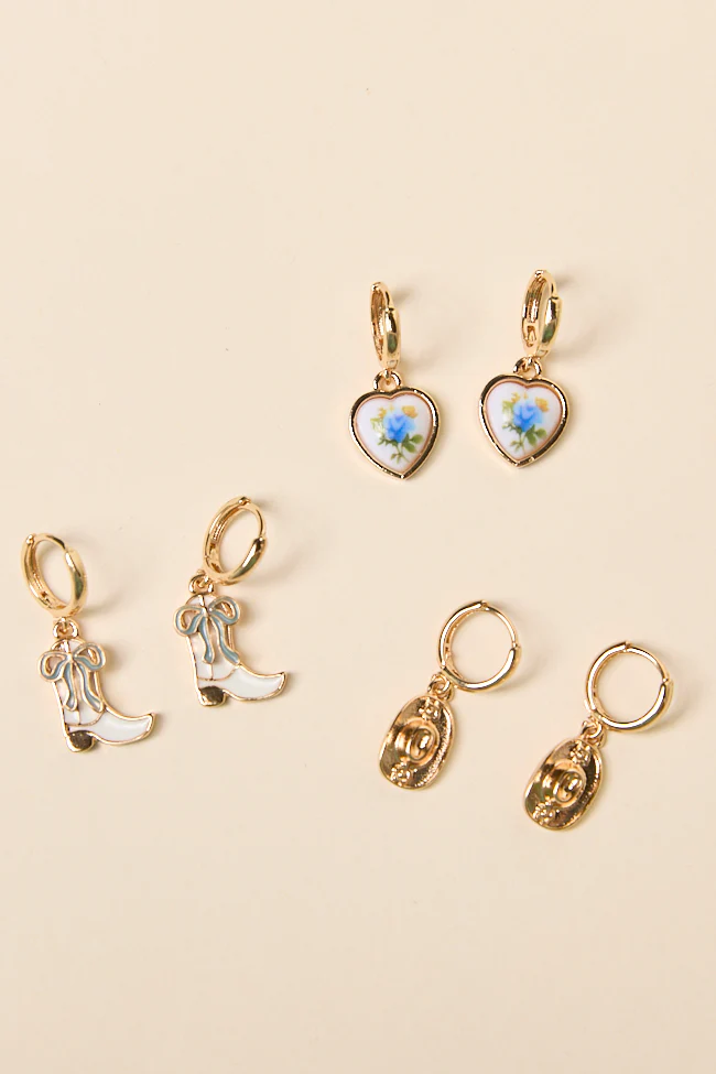 Hanna Blue Charm Trio Earring Set - Terpint