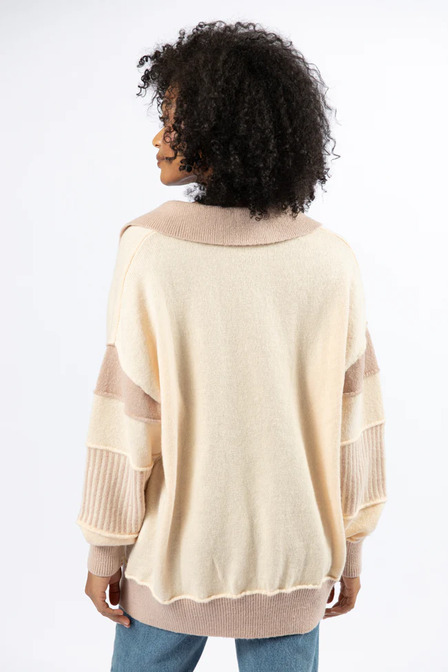 Think About It Cream and Mauve Collared Oversized Sweater - Terpint