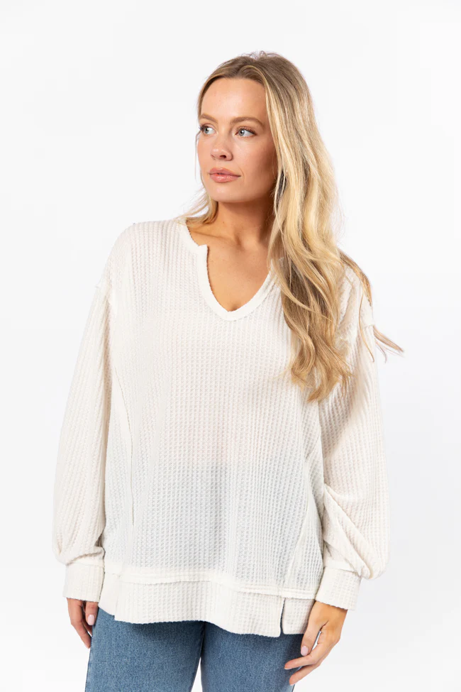 Reasonable Assumption Cream Brushed Waffle Knit Oversized Top FINAL SALE - Terpint