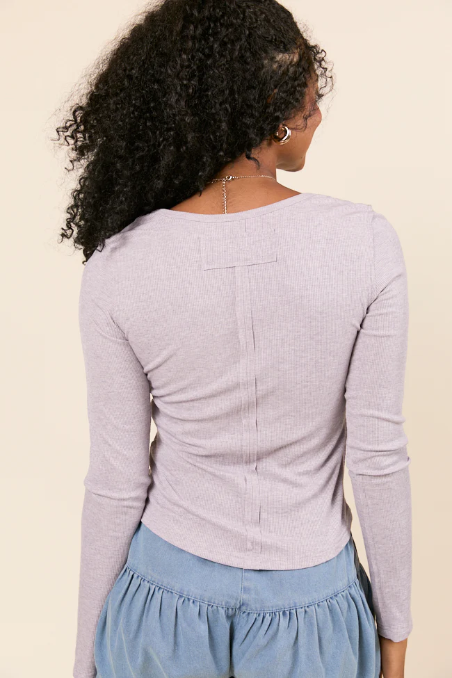 Suanna Long Sleeve Lavender Ribbed Knit Tee - Terpint