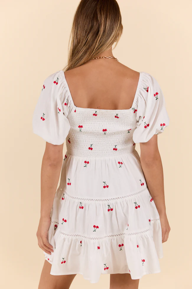 Cherry To My Cola Embroidered Ivory Dress FINAL SALE - Terpint