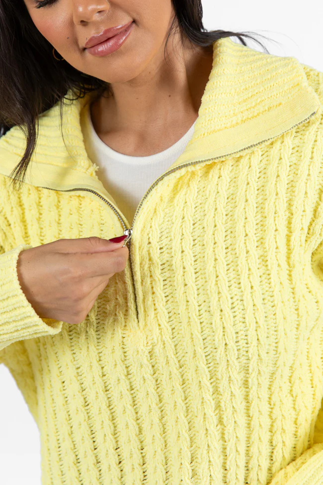 Forever Yours Yellow Cable Knit Chenille Quarter Zip Sweater FINAL SALE - Terpint