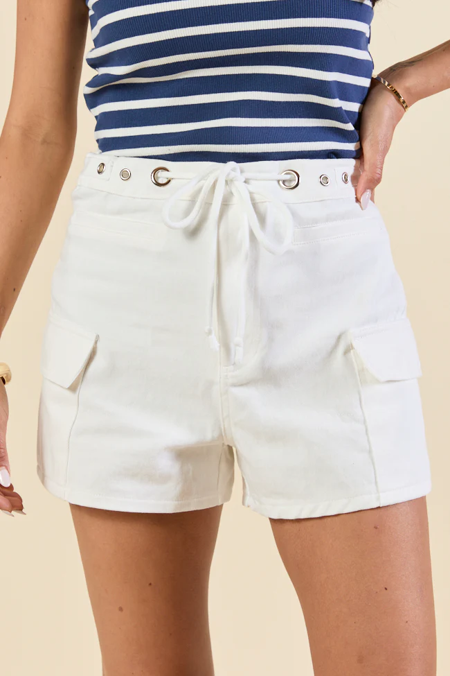 It's Your Turn Grommet Detail White Shorts SALE - Terpint