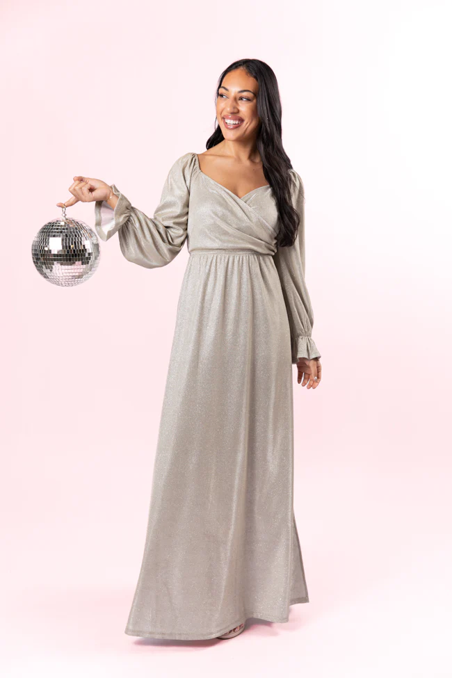 Holiday Magic Silver Shimmer Rouched Maxi Dress FINAL SALE - Terpint