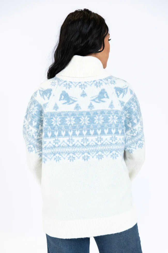 For The Best Ivory and Blue Ski Print Fair Isle Turtleneck Sweater FINAL SALE - Terpint