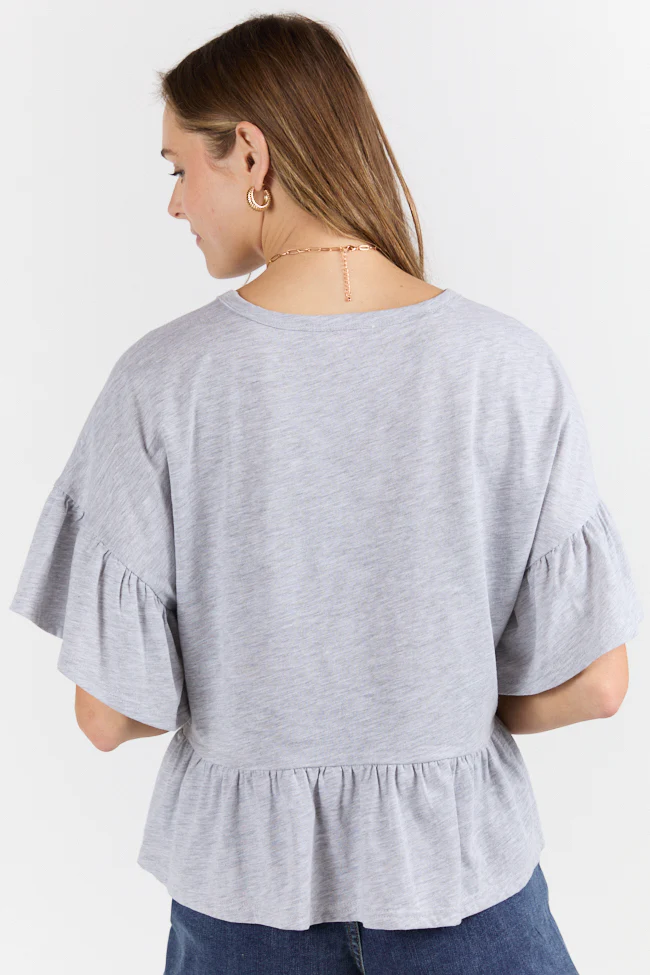 Perfect Grey Knit Ruffle Hem Tee SALE - Terpint