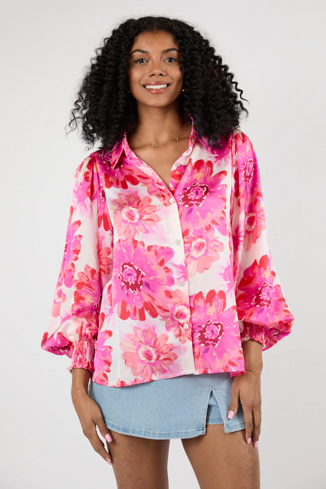 I've Been Waiting Rose Floral Satin Button Down Blouse FINAL SALE - Terpint
