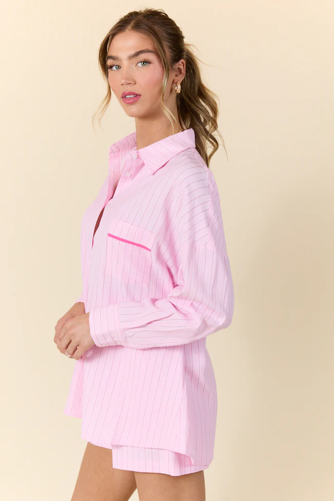 Take It Slow Pink Pinstripe Lounge Set DOORBUSTER - Terpint