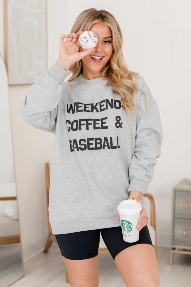 Weekends Coffee and Baseball Light Grey Graphic Sweatshirt - Terpint