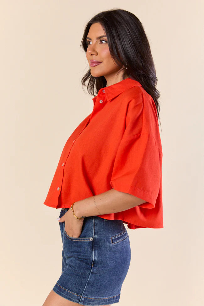 Rush Hour Red Orange Cropped Woven Top FINAL SALE - Terpint