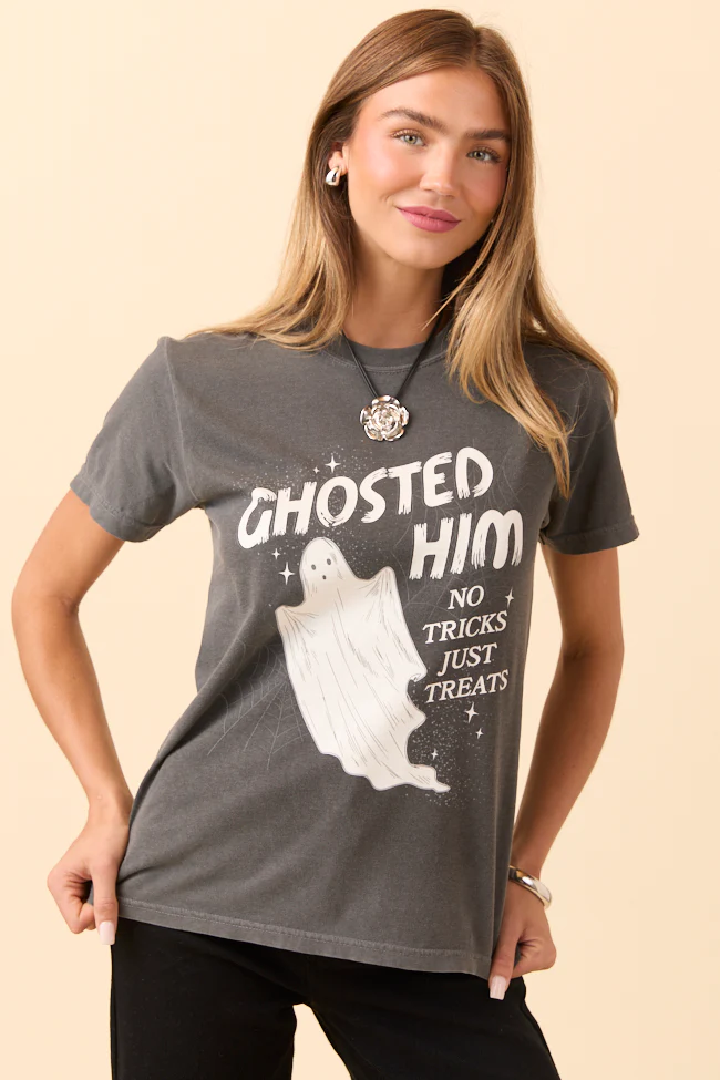 Ghosted Him Dark Grey Graphic Tee - Terpint
