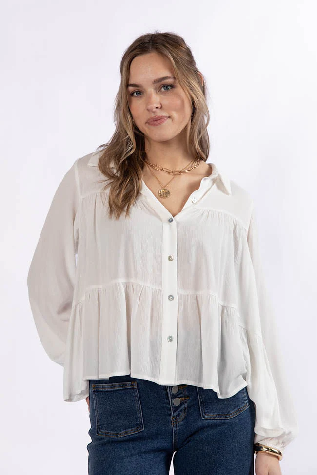 Something Good Ivory Tiered Relaxed Button Down Blouse FINAL SALE - Terpint
