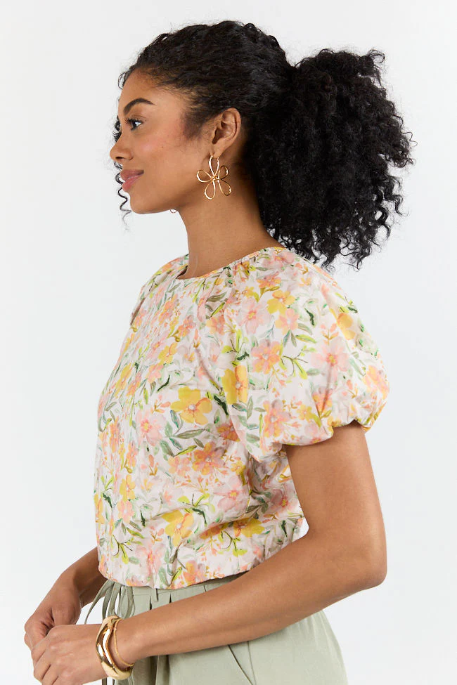 Summer Solstice Yellow Bubble Hem Woven Floral Blouse - Terpint