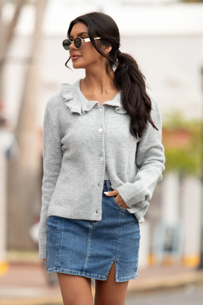Just A Feeling Grey Collared Cardigan FINAL SALE - Terpint