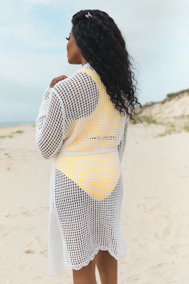 Nautical Charm Ivory Open Knit Belted Cover Up FINAL SALE - Terpint