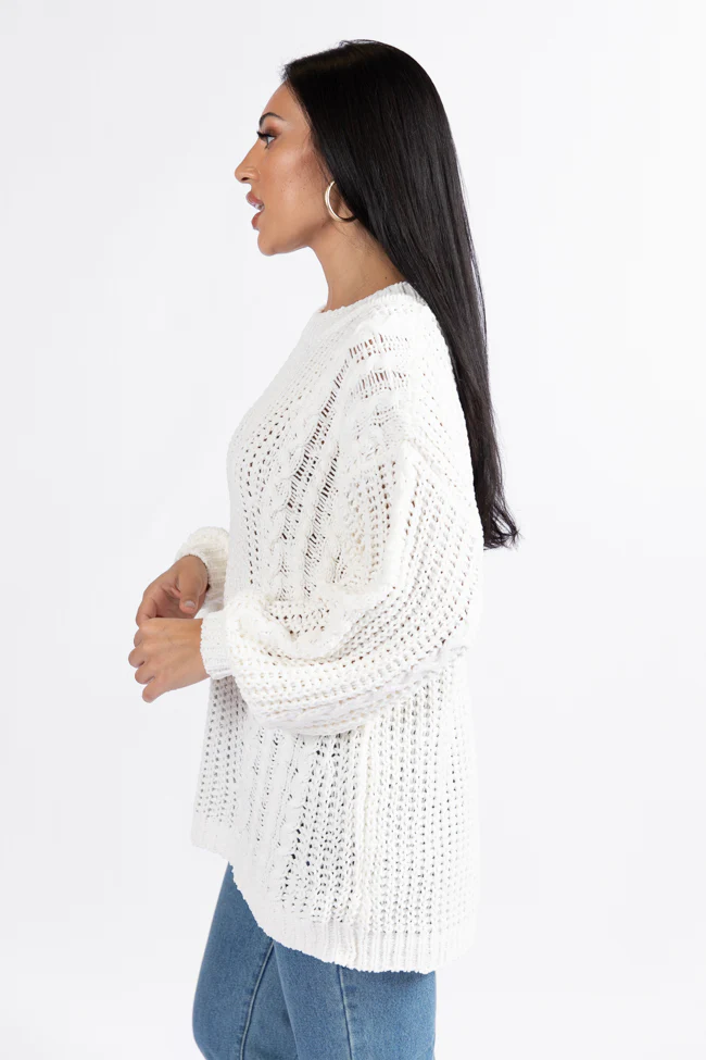 Wide Open Spaces Ivory Oversized Chenille Crew Neck Sweater FINAL SALE - Terpint