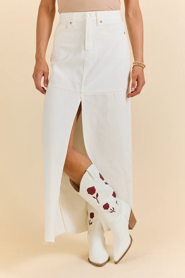 Soundwaves White Denim Midi Skirt DOORBUSTER - Terpint