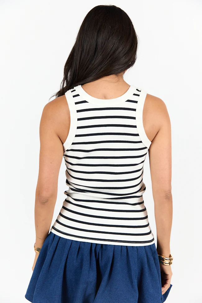 Simple Ivory and Black Ribbed Knit Stripe Tank DOORBUSTER - Terpint