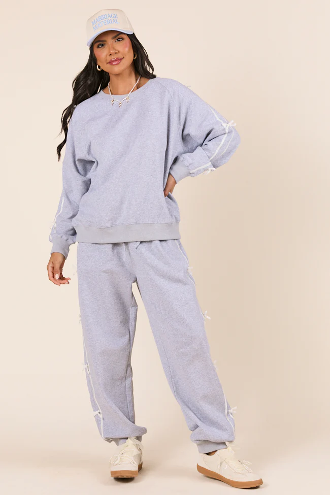 Kinley Heather Grey Side Bow Detail Pants - Terpint