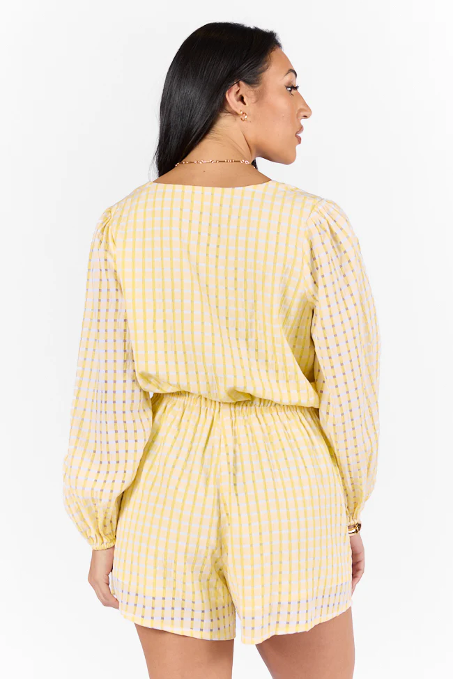 Set On You Yellow Gingham Long Sleeve Romper FINAL SALE - Terpint