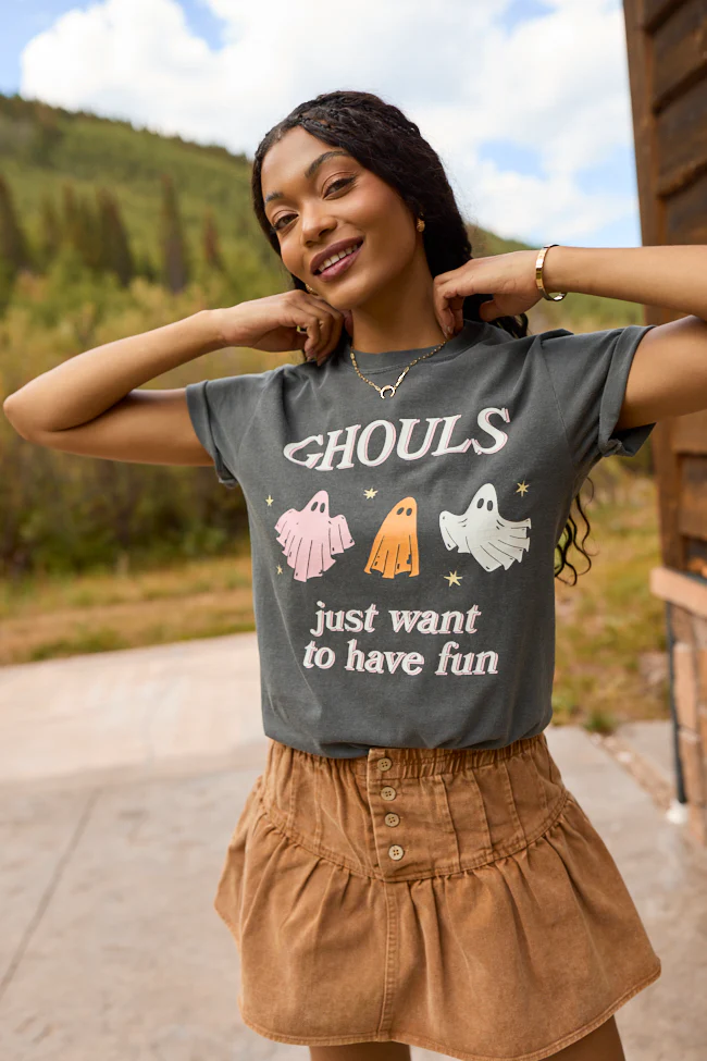 Ghouls Just Want To Have Fun Dark Grey Graphic Tee - Terpint