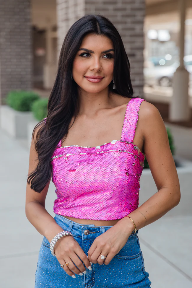Go To Girl Pink Sequin Crop Tank FINAL SALE - Terpint
