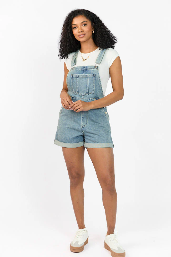 Common Ground Medium Wash Relaxed Fit Cuffed Overalls SALE - Terpint