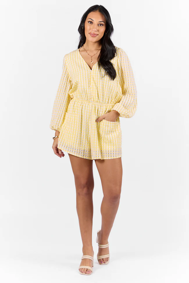 Set On You Yellow Gingham Long Sleeve Romper FINAL SALE - Terpint