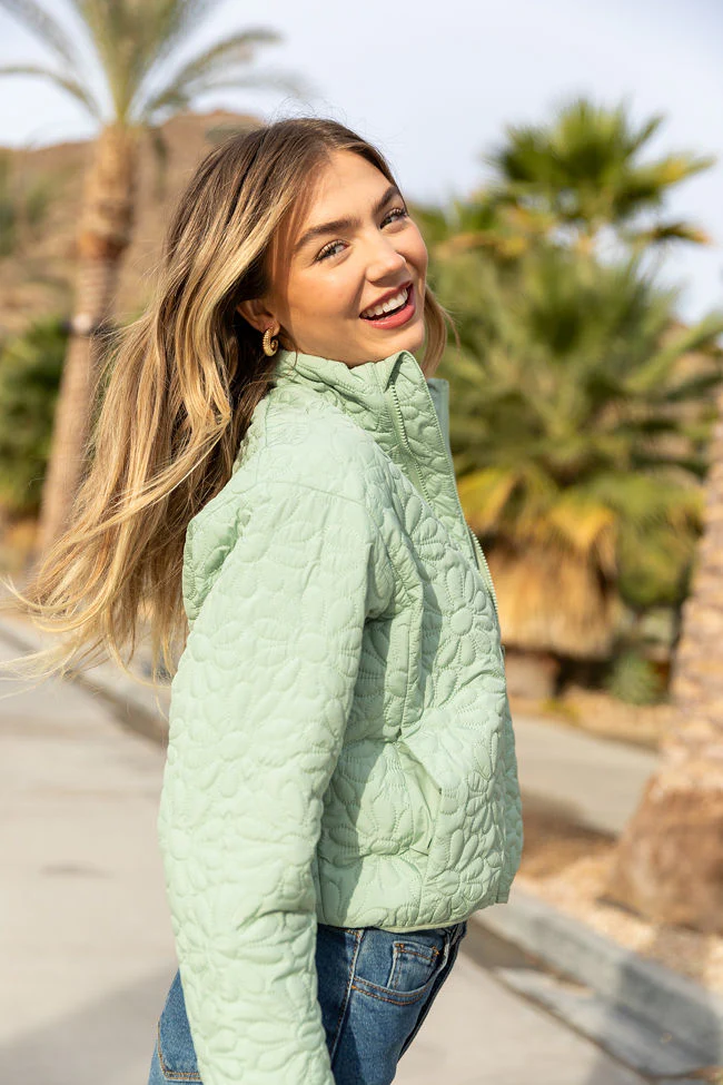 Full Bloom Sage Flower Quilted Zip Up Jacket FINAL SALE - Terpint