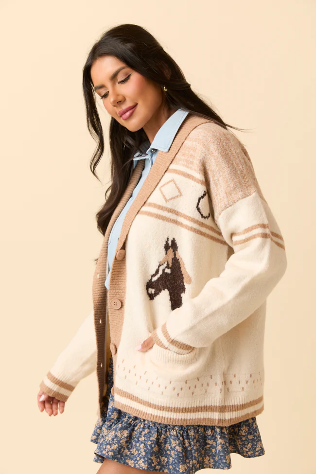 Karsyn Tan Horse Cardigan Just Classically Cassidy X Pink Lily - Terpint