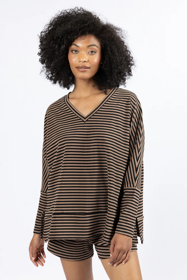 No Complaints Mocha and Black Striped Top FINAL SALE - Terpint