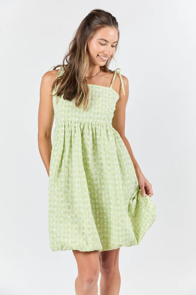 Wandering Hearts Green Eyelet Gingham Dress FINAL SALE - Terpint