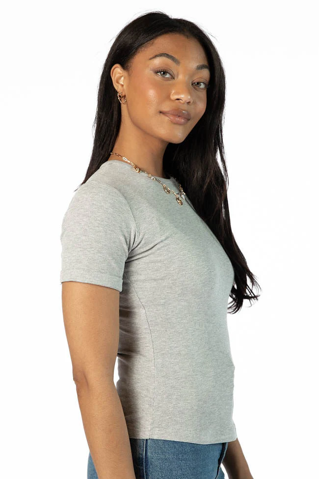 Everyday Essential Grey Ribbed Crew Neck Tee DOORBUSTER - Terpint
