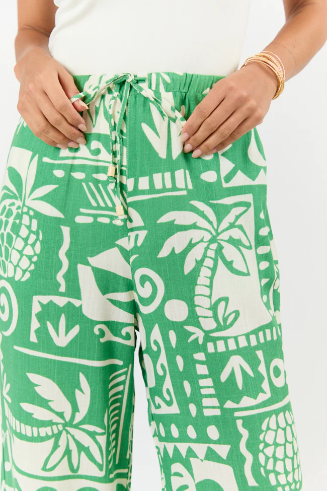 Island Escape Green Printed Pull On Pants - Terpint