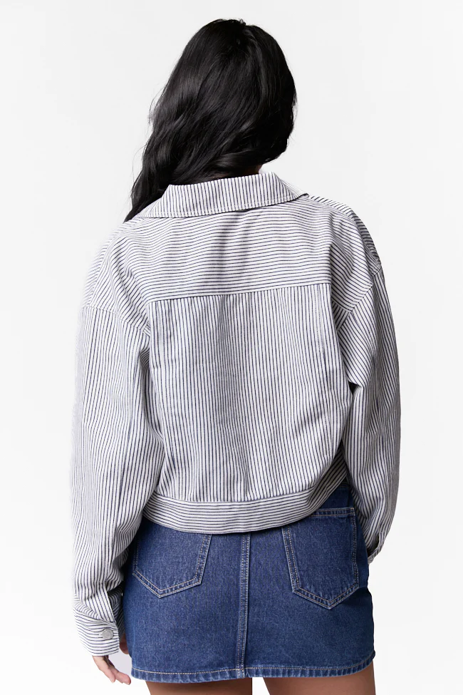 Say It Again Navy Striped Denim Jacket FINAL SALE - Terpint