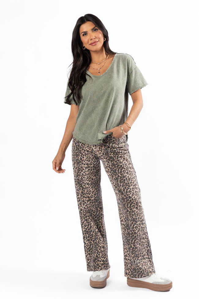 Tell Me About It Olive Acid Wash Scoop Neck Tee FINAL SALE - Terpint
