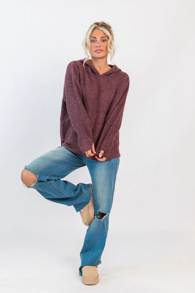 Found Your Love Wine Oversized Waffle Hooded Sweater FINAL SALE - Terpint
