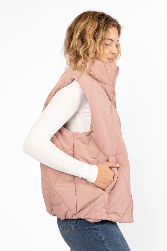 Mountainside Moment Mauve Quilted Puffer Vest - Terpint