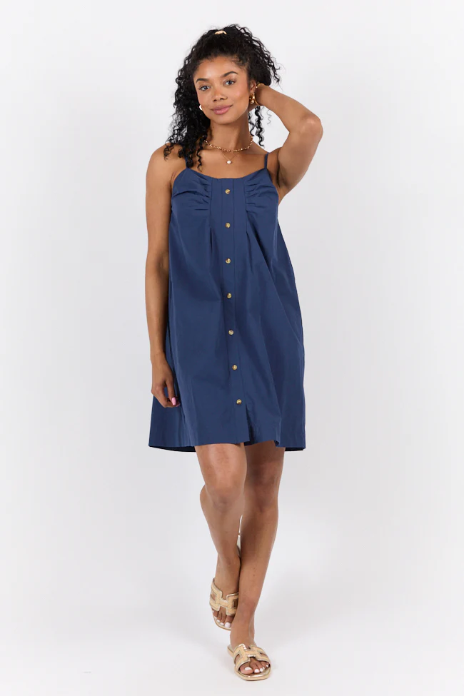 No Looking Back Navy Button Front Dress DOORBUSTER - Terpint