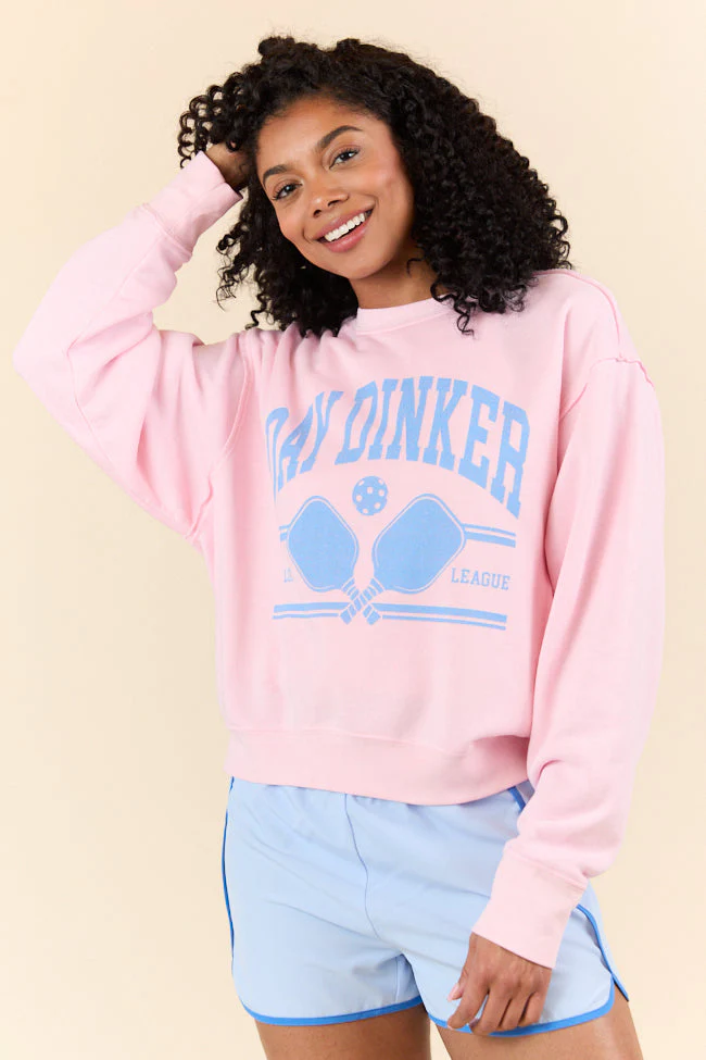 Day Dinker Soft Pink Raw Hem Fleece Graphic Sweatshirt - Terpint