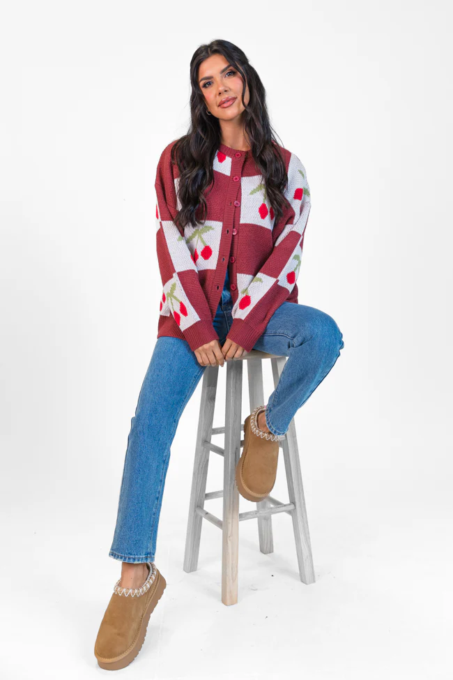 Cherry Much In Love Brick and White Multi Checkered Cardigan FINAL SALE - Terpint