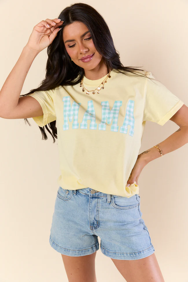 Mama Gingham Yellow Graphic Tee - Terpint