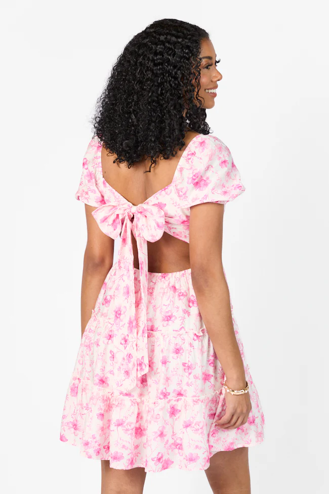 Calling Perfection Pink Floral Dress With Back Bow Detail FINAL SALE - Terpint