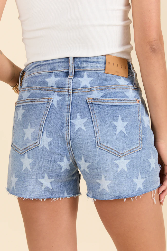 Simple Wishes Star Printed Denim Shorts - Terpint
